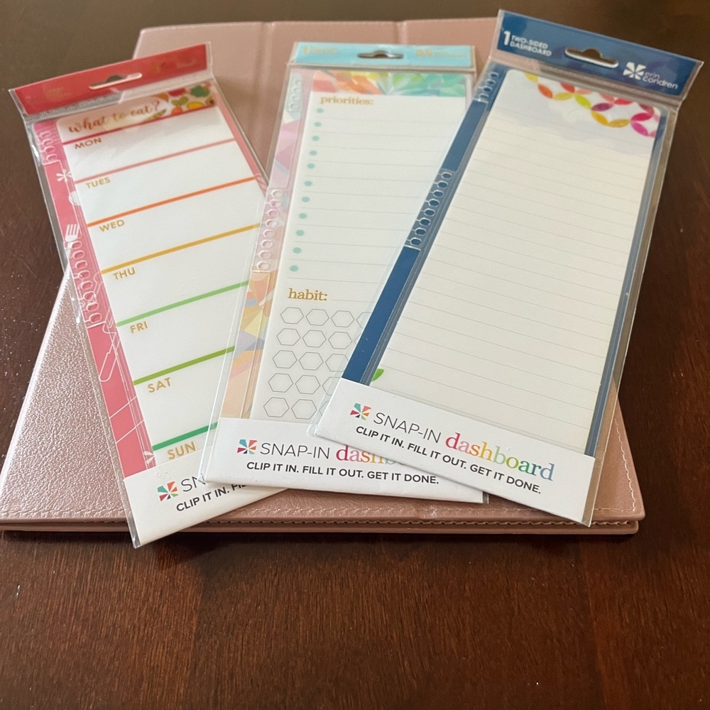 Erin Condren Bundle: vegan leather weekly planner, 3 Snap in Dashboards, pouch